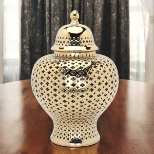 11" Gold Pierced Urn Ceramic Ginger Jar