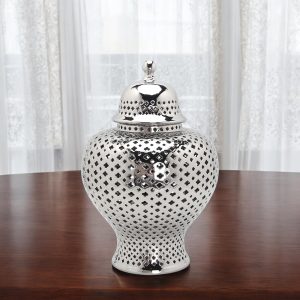 11" Silver Pierced Ceramic Round Ginger Jar