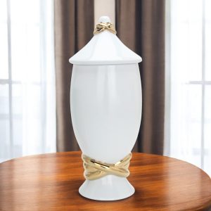 16" White and Gold Abstract Urn Ceramic Ginger Jar