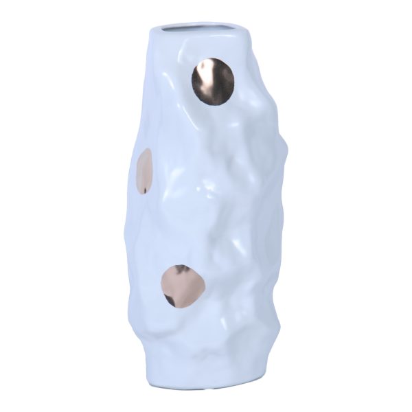 14" White and Gold Polka Dots Wavy Ceramic Table Vase - Image 2