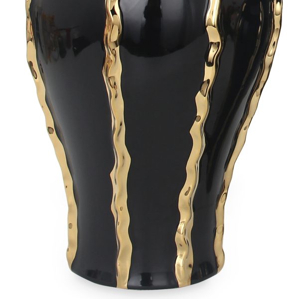 19" Black and Gold Striped Urn Ceramic Ginger Jar - Image 3