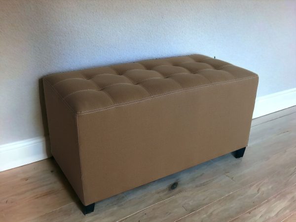 15" Tan Upholstered Faux Leather Bench - Image 2