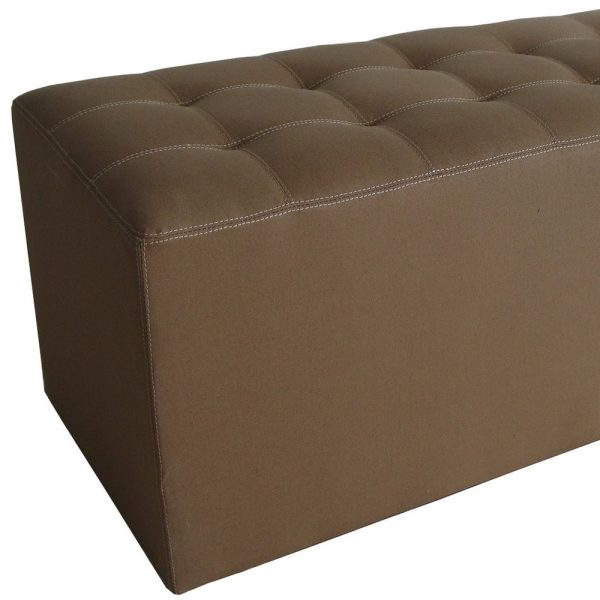 15" Tan Upholstered Faux Leather Bench - Image 4