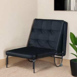 75" Black Faux Leather Tufted Convertible Chair