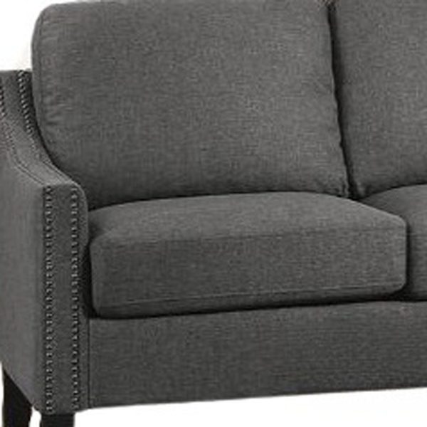 68" Gray Linen Sofa With Black Legs - Image 3
