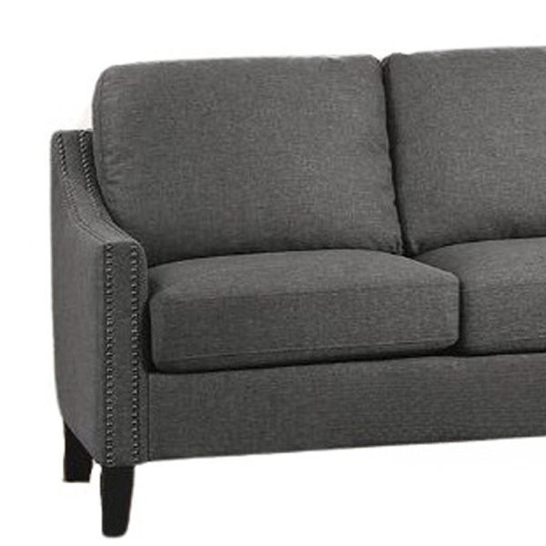 68" Gray Linen Sofa With Black Legs - Image 4