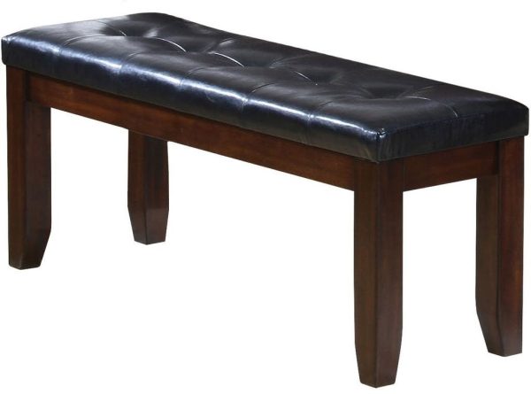 48" Black and Espresso Upholstered Faux Leather Bench - Image 3