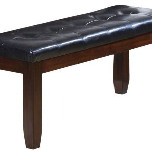 48" Black and Espresso Upholstered Faux Leather Bench