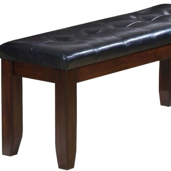 48" Black and Espresso Upholstered Faux Leather Bench - Image 4