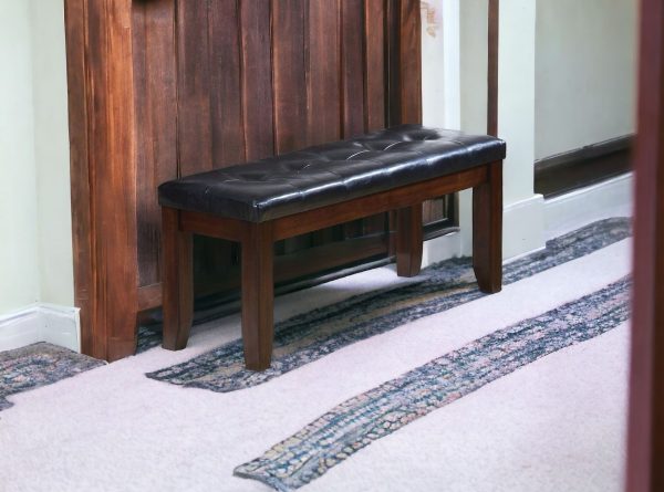 48" Black and Espresso Upholstered Faux Leather Bench - Image 2