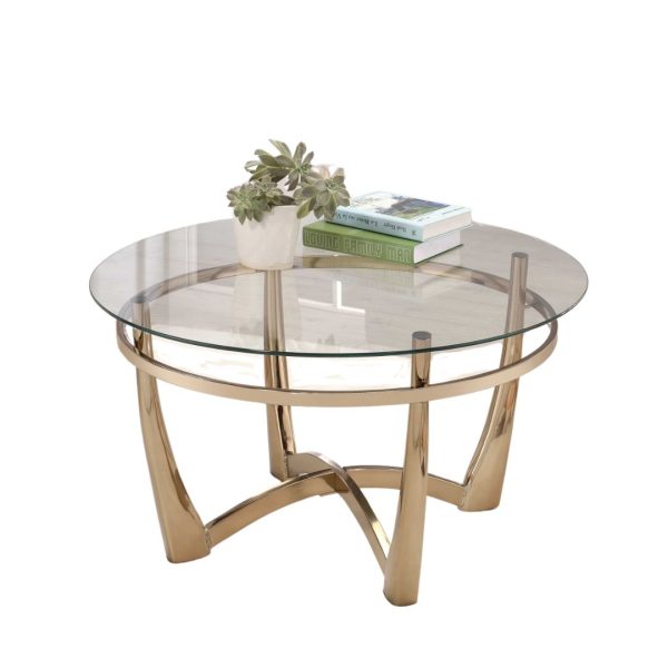 35" Clear And Champagne Glass And Metal Round Coffee Table - Image 3