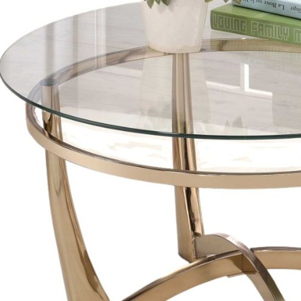35" Clear And Champagne Glass And Metal Round Coffee Table - Image 4