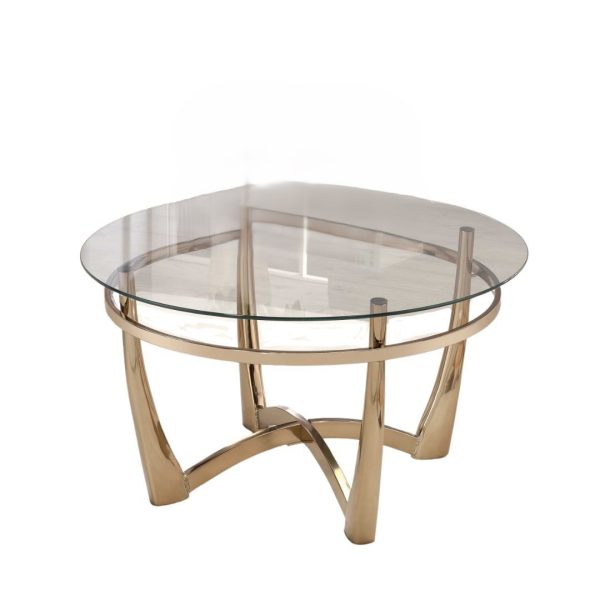 35" Clear And Champagne Glass And Metal Round Coffee Table - Image 2