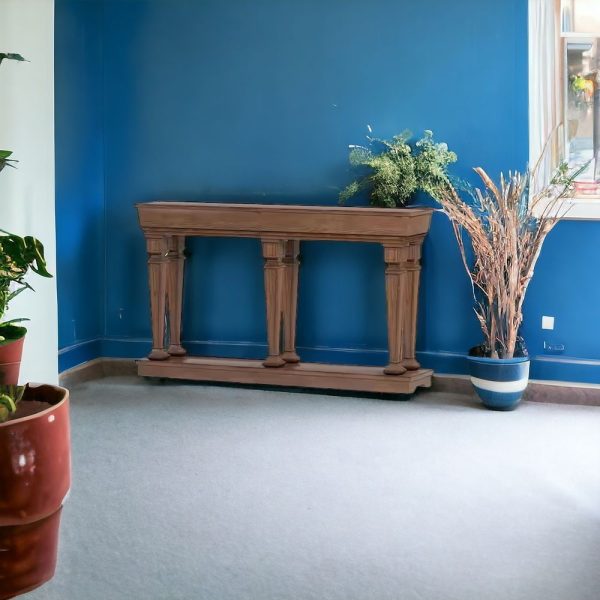 60" Brown Solid Wood Floor Shelf Console Table - Image 2