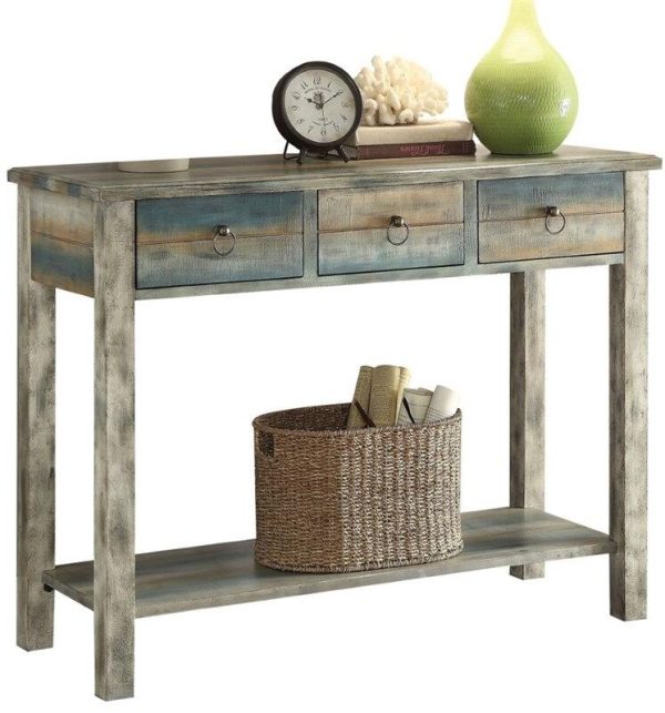 42" Blue and White Solid Wood Console Table - Image 3