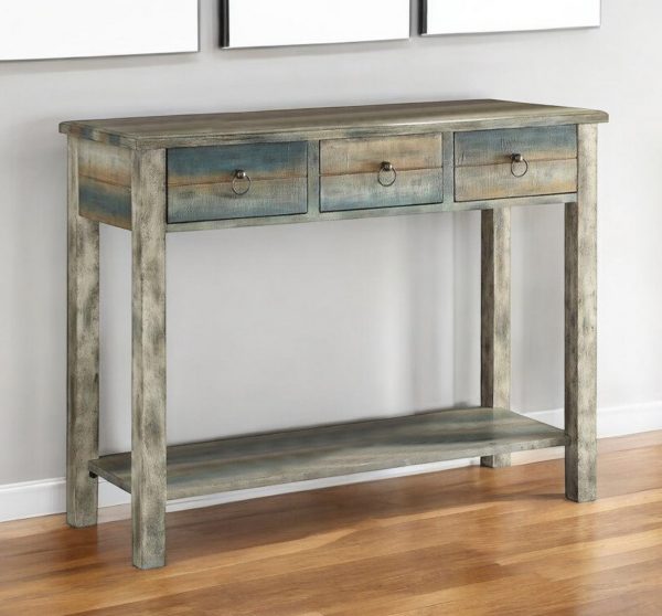 42" Blue and White Solid Wood Console Table - Image 2