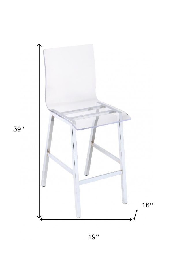 39" Clear And Silver Acrylic And Metal Counter Height Bar Chair - Image 4