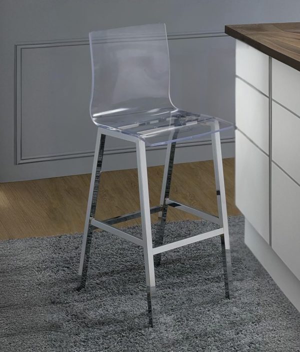 39" Clear And Silver Acrylic And Metal Counter Height Bar Chair - Image 2