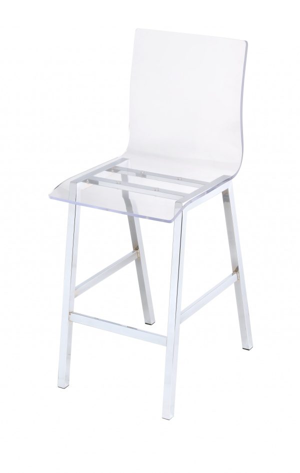 39" Clear And Silver Acrylic And Metal Counter Height Bar Chair - Image 3