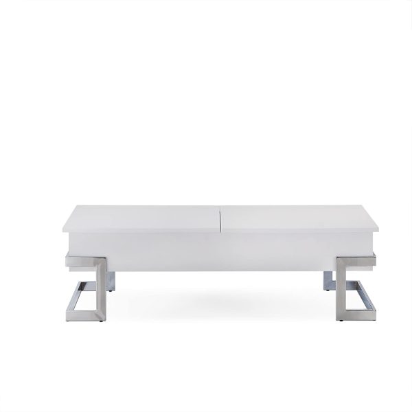 47" White And Silver Metal Lift Top Coffee Table - Image 2