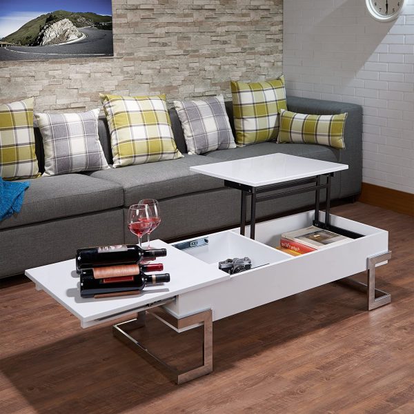 47" White And Silver Metal Lift Top Coffee Table - Image 3