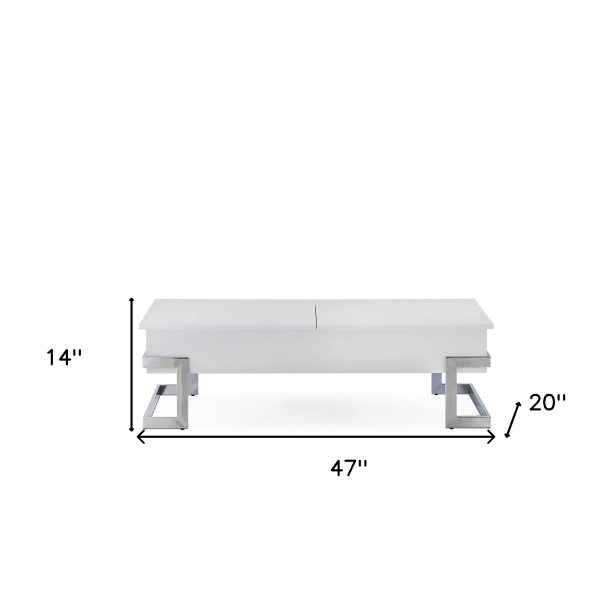 47" White And Silver Metal Lift Top Coffee Table - Image 4