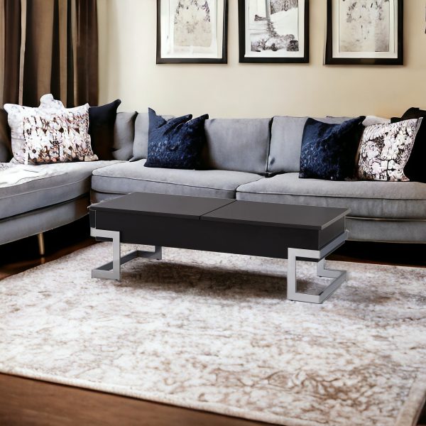 47" Black And Silver Iron Lift Top Coffee Table - Image 2