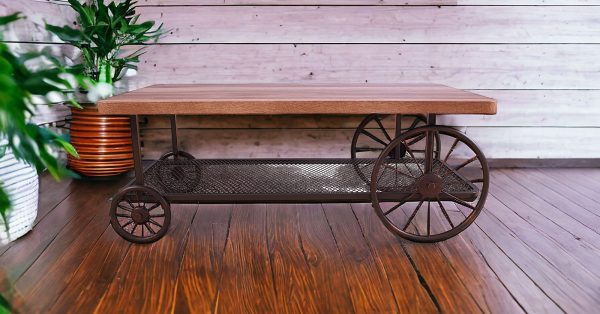 Rectangular Oak Finish Coffee Table With Metal Mesh Bottom Shelf - Image 2