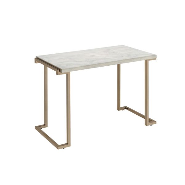 44" White And Gold Faux Marble And Iron Coffee Table - Image 3