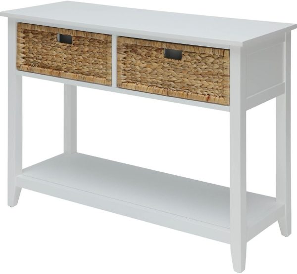44" White and Natural Solid Wood Console Table With Shelves And Drawers - Image 4