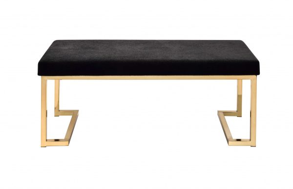 40" Black and Champagne Upholstered Faux Fur Bench - Image 3
