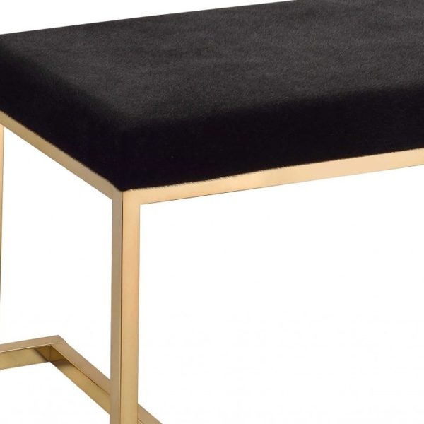 40" Black and Champagne Upholstered Faux Fur Bench - Image 4