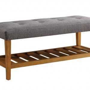 40" Gray and Brown Upholstered Linen Blend Bench with Shelves