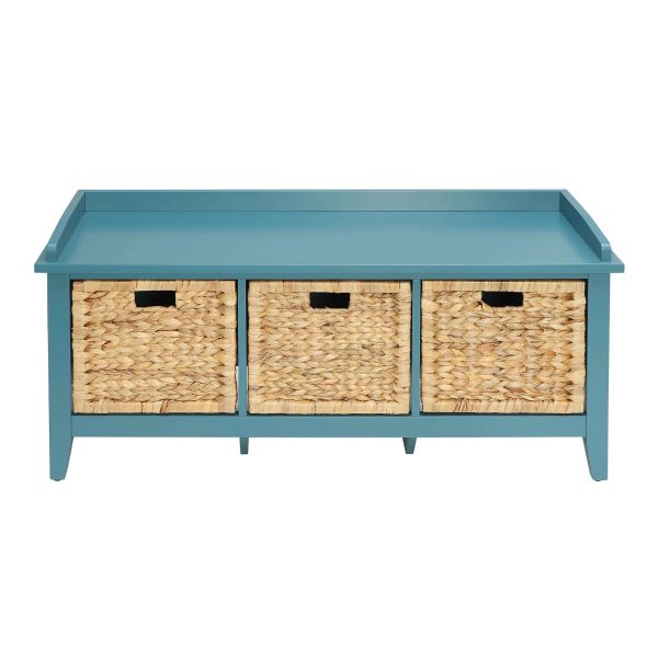 43" Teal Blue Solid Wood Storage Bench with Drawers - Image 2