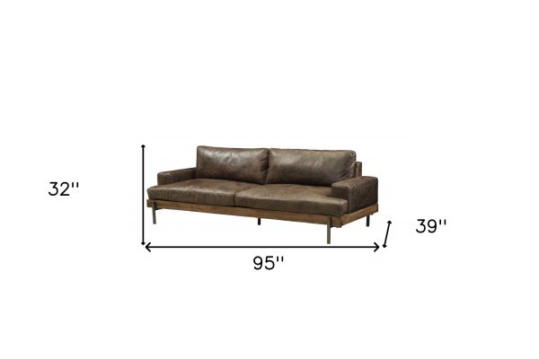 95" Chocolate Top Grain Leather Sofa With Black Legs - Image 4