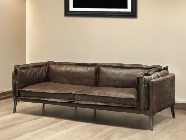 94" Chocolate Top Grain Leather Sofa With Dark Brown Legs - Image 2