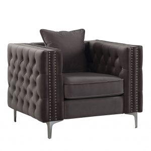 40" Dark Slate Gray And Silver Velvet Tufted Club Chair And Toss Pillow