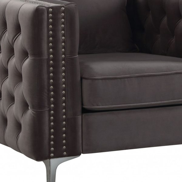 40" Dark Slate Gray And Silver Velvet Tufted Club Chair And Toss Pillow - Image 4