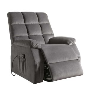 34" Gray Velvet Power Heated Massage Recliner