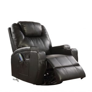 34" Black Leather Match Power Heated Massage Recliner