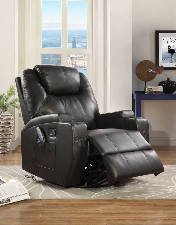34" Black Leather Match Power Heated Massage Recliner - Image 3