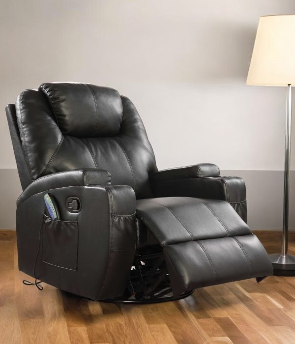34" Black Leather Match Power Heated Massage Recliner - Image 2