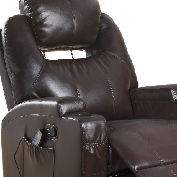 34" Brown Faux Leather Heated Massage Home Theater Recliner - Image 3