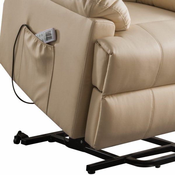 34" Beige Faux Leather Power Massage Lift Assist Recliner - Image 3