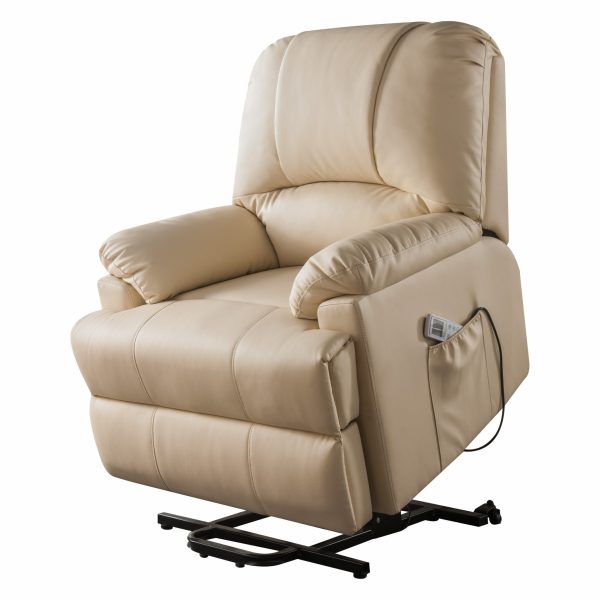 34" Beige Faux Leather Power Massage Lift Assist Recliner - Image 4