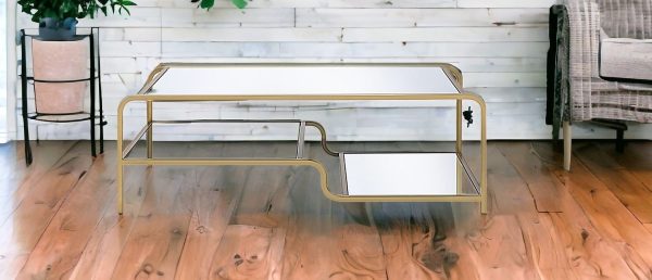 52" X 24" X 18" Gold And Clear Glass Metal Coffee Table - Image 2