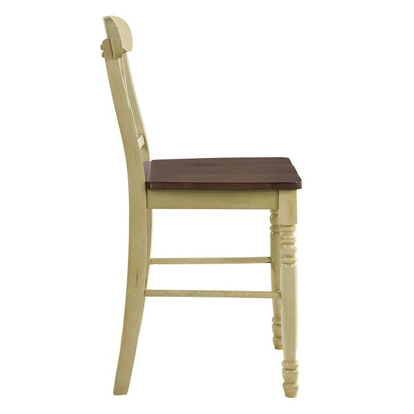 Set of Two 41" Brown And Beige Solid Wood Counter Height Bar Chairs - Image 4