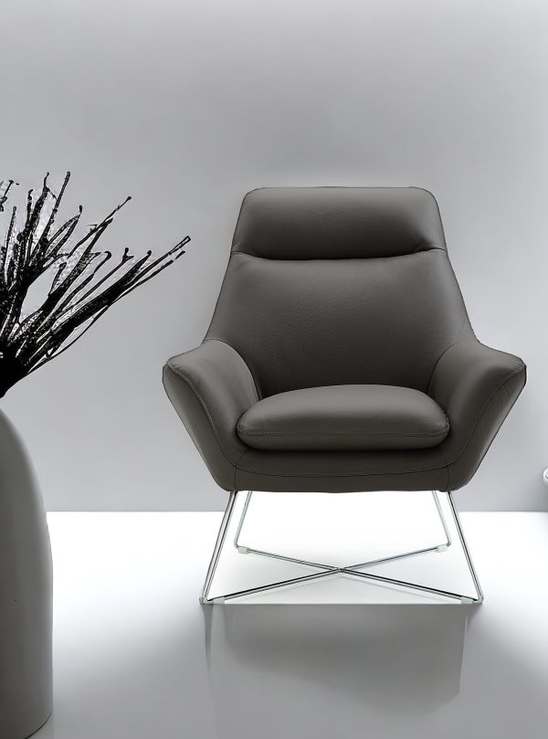 Modern Dark Gray Top Grain Italian Leather Accent Chair - Image 2