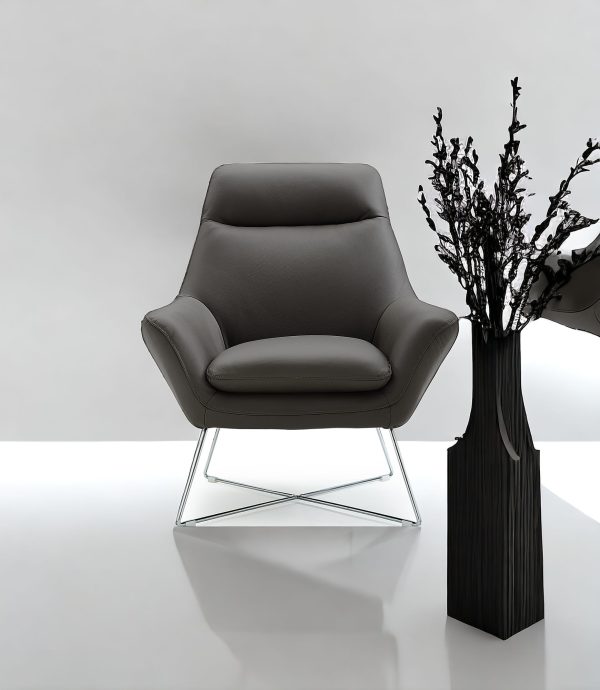 Modern Dark Gray Top Grain Italian Leather Accent Chair - Image 3