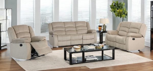 Three Piece Indoor Beige Microsuede Six Person Seating Set - Image 2
